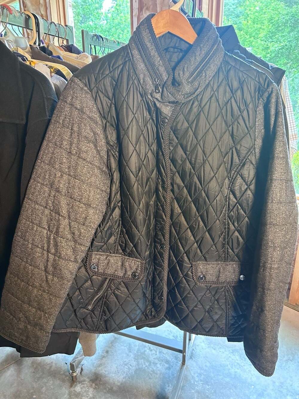 Gallery New York Women's Quilted Jacket with Wool-Blend Sleeves Size 1X